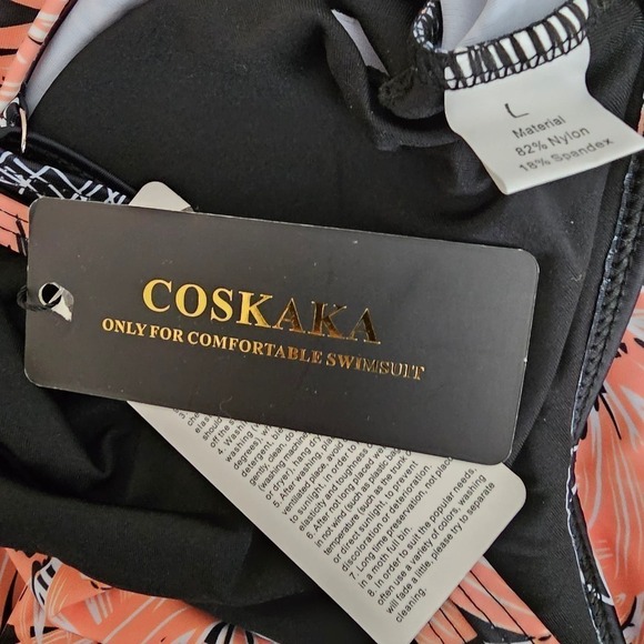 Floral Swimsuit Pink Black Swimsuit Top Size Large Bikini Adjustable Straps - Picture 8 of 9